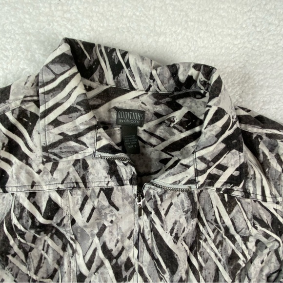 Additions by Chicos Jacket Womens 3 (XL) 16 Denim Gray Black Abstract Full Zip - Picture 5 of 14
